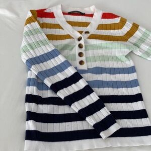 MEROKEETY Color Striped Button Front Sweater